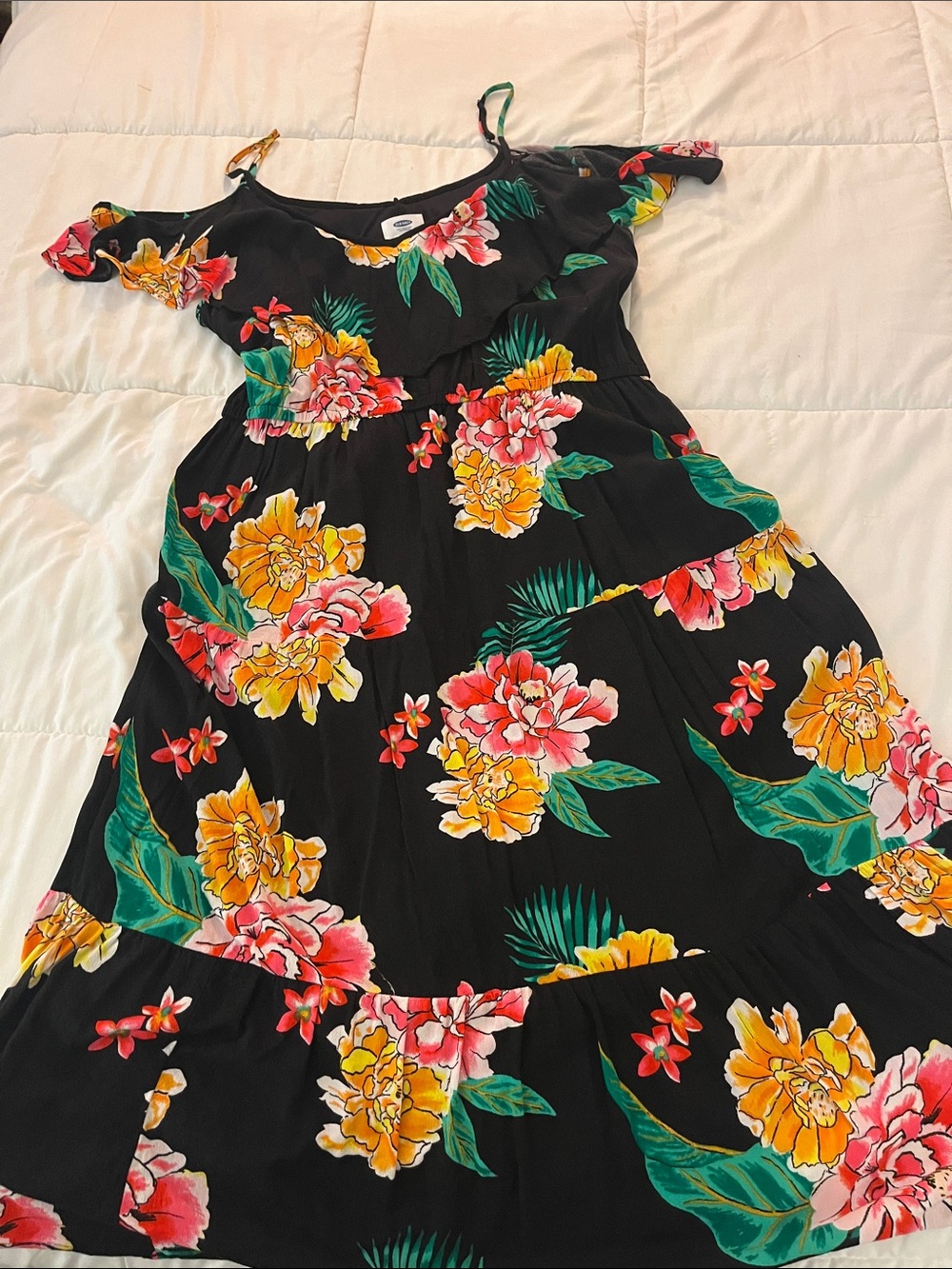 Old Navy Women’s Black Floral Sundress with Yellow & Pink Blooms XL